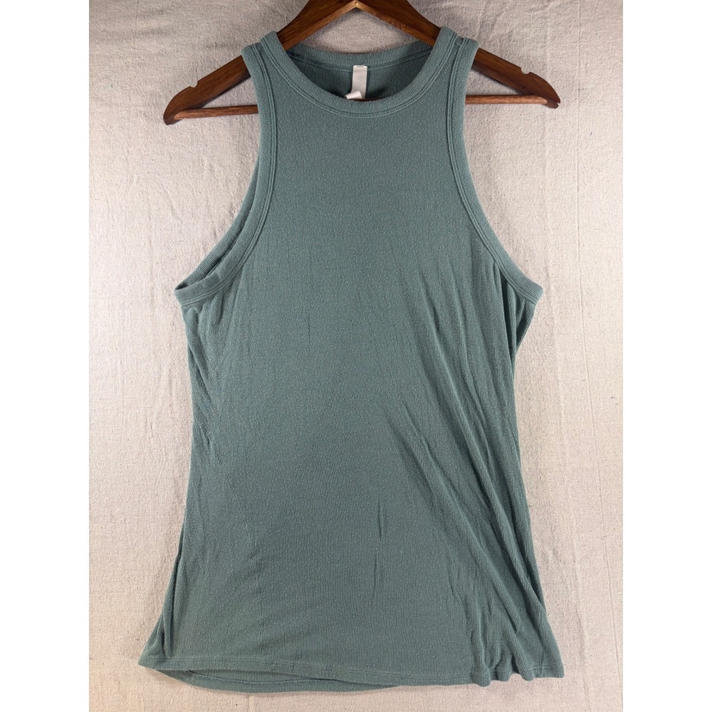 Lululemon Ribbed Tank Top Womens Approx Size 10 Green High Neck Sleeveless Athl
